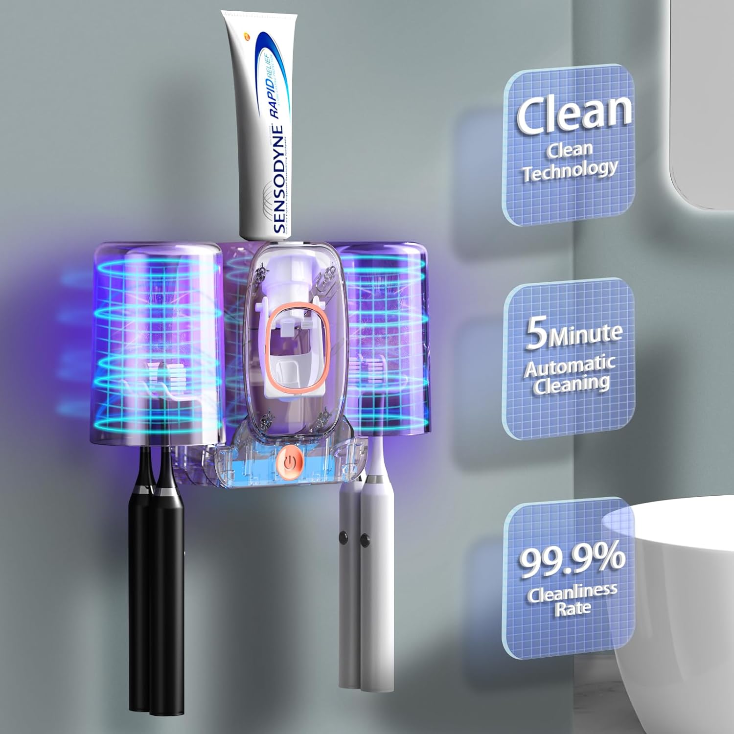 Wekity – Soporte para cepillos de dientes para baños, dispensador automático de pasta de dientes y pasta de dientes, ahorra espacio, soporte para