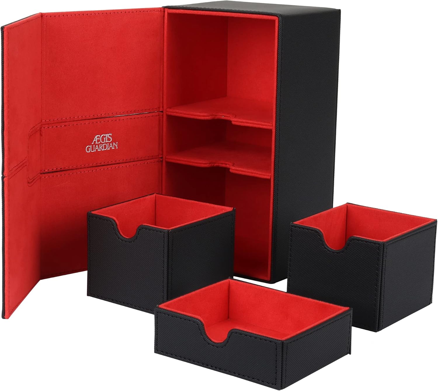 AEGIS GUARDIAN – Caja de cartas para MTG con 3 bandejas, caja de cubierta Commander con capacidad para más de 200 cartas de doble manga, piel
