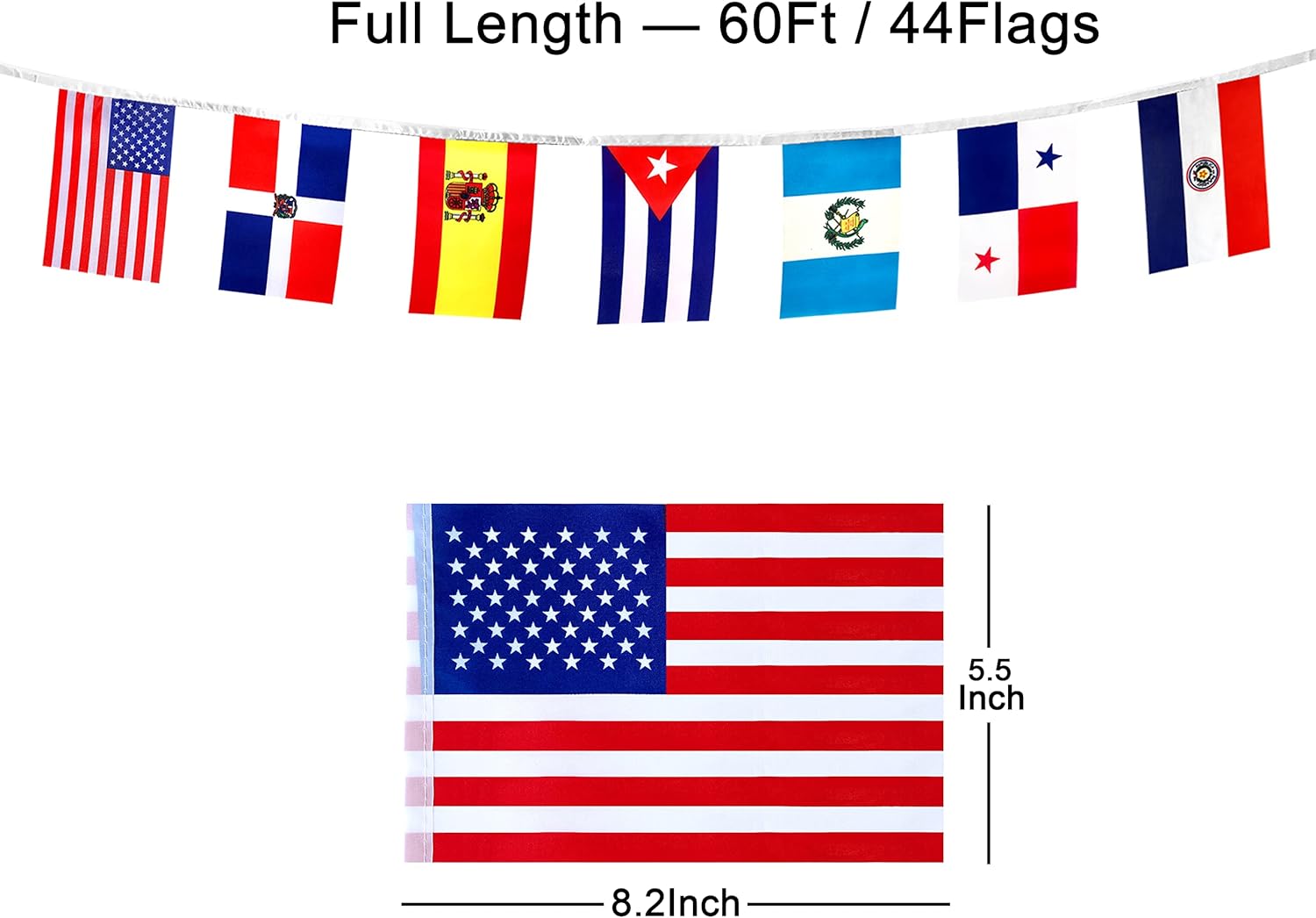 WEITBF Juego de 2 banderas de habla española de 22 países, banderas latinas surtidas de América Latina para decoración del mes hispano, 60 pies, 44