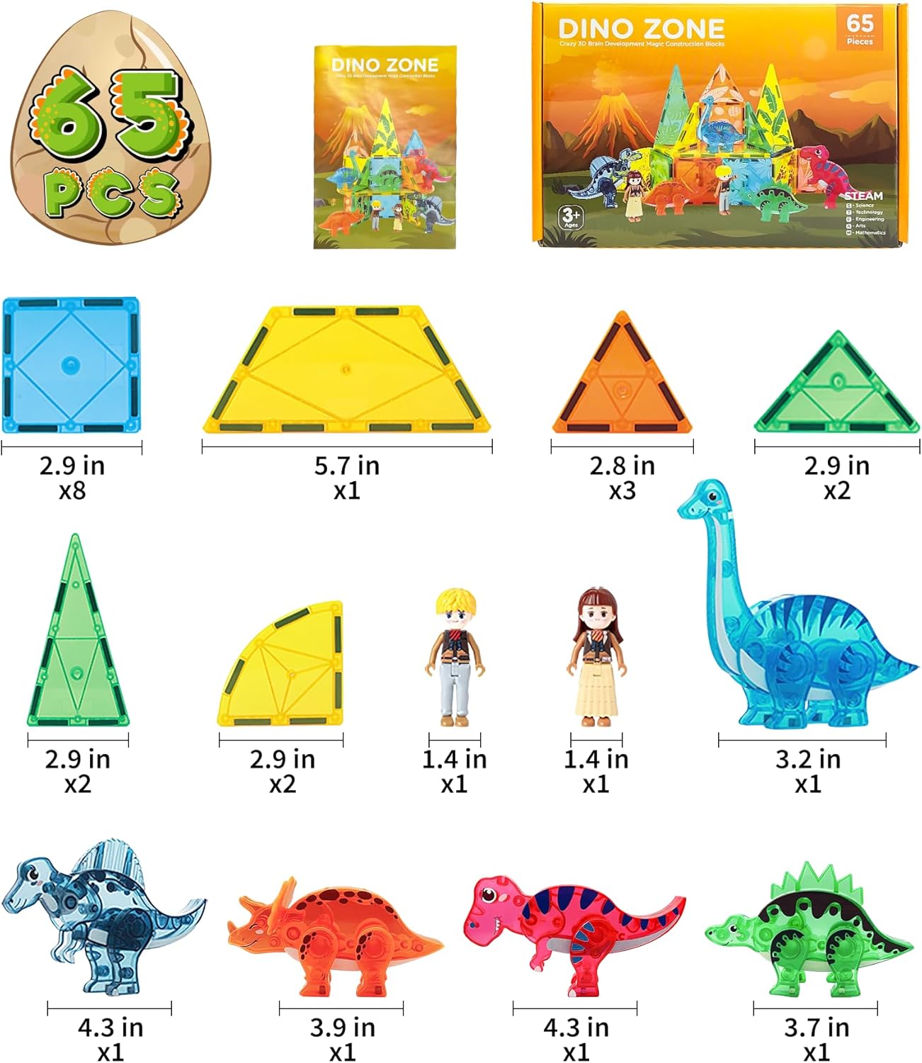 Asago Juego de azulejos magnéticos de dinosaurio con juego de animales de safari, juguetes de bloques de construcción magnéticos para niños pequeños