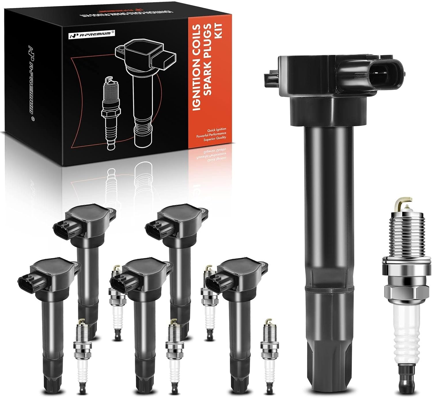 A-Premium Juego de 6 bobinas de encendido y bujías de iridio compatibles con Mitsubishi Galant 2009, Endeavor 2010-2011, 3.8L, repuesto # NGK7092,