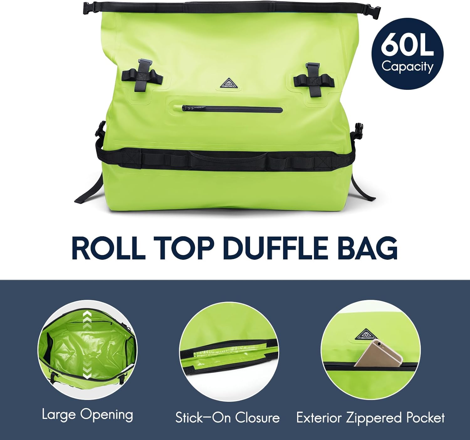Haimont Mochila de lona grande impermeable con parte superior enrollable, bolsa de lona seca resistente para navegación, viajes, motocicleta, kayak,