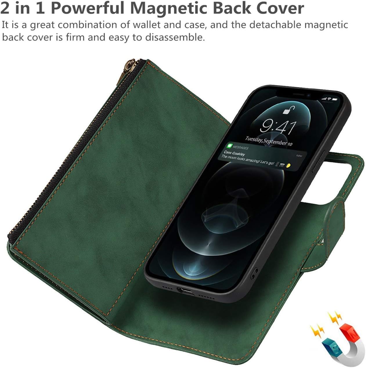 iCoverCase Funda tipo cartera para iPhone 12 Pro Max con tarjetero y correa para la muñeca, de piel sintética, ranuras para tarjetas, bolsillo con