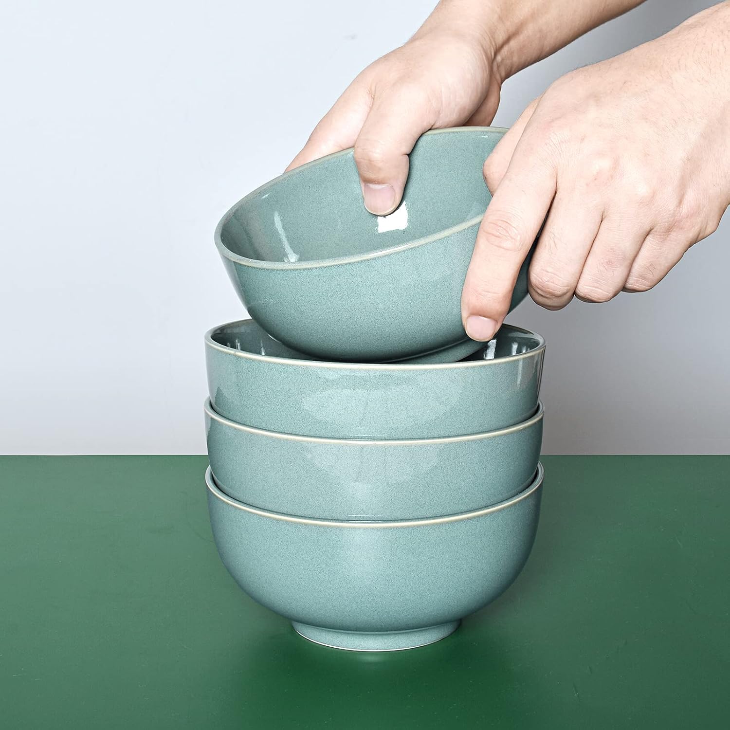 Bosmarlin Juego de 4 cuencos de cerámica para sopa de 24 onzas, cuencos para cereales para avena, aptos para lavavajillas y microondas (5.75