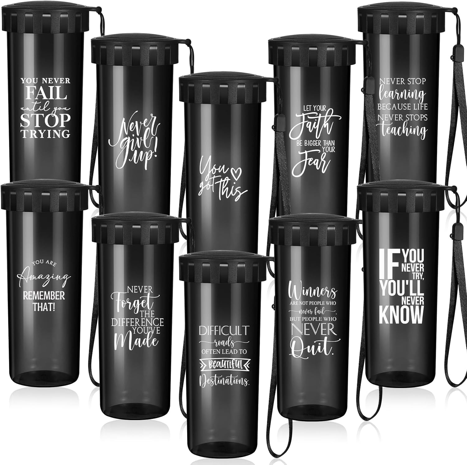 Tioncy 10 tazas inspiradoras de agradecimiento, regalos de agradecimiento al personal, botellas de agua motivacionales a granel con correa de tapa,