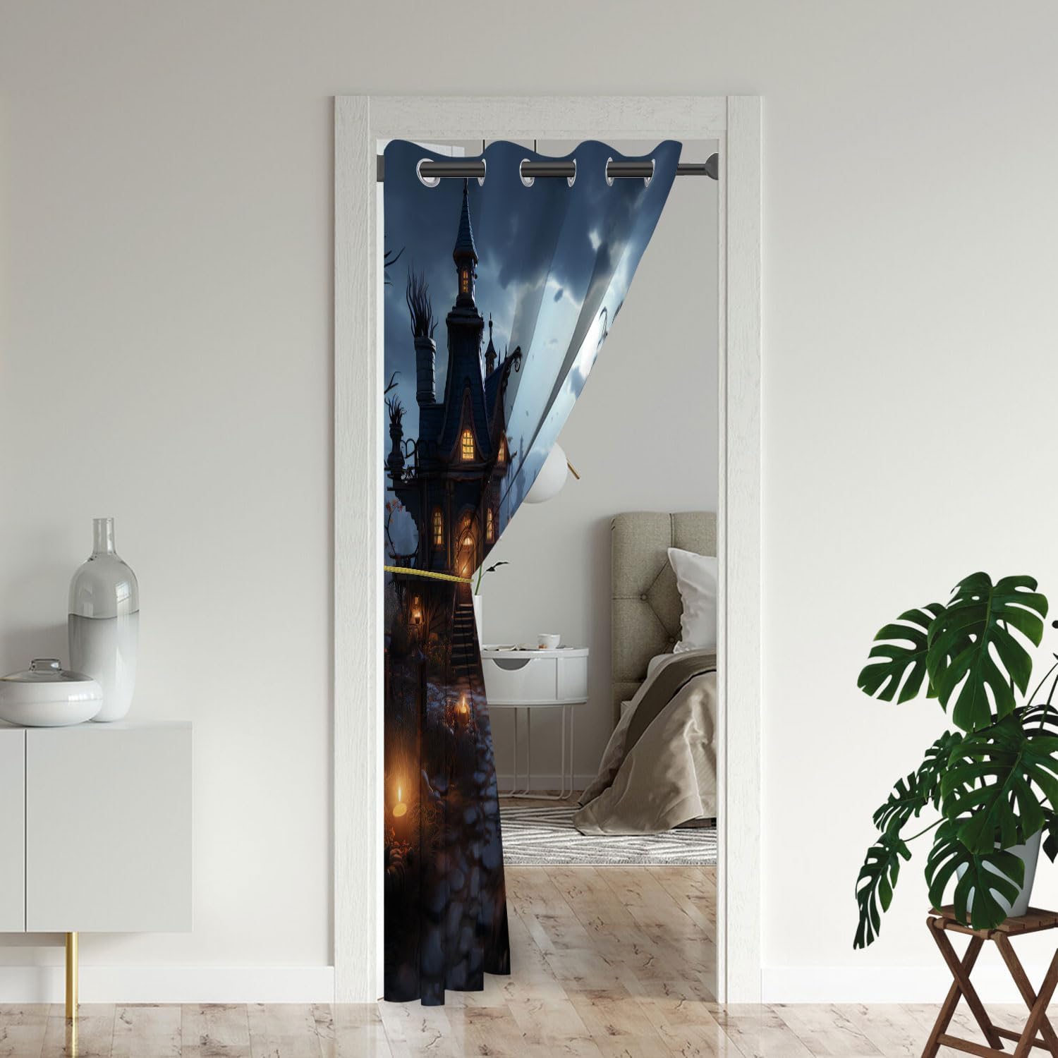 Cortinas de puerta de Halloween para puertas, aterradoras y espeluznantes cortinas opacas de calabaza para armario de dormitorio de niños,