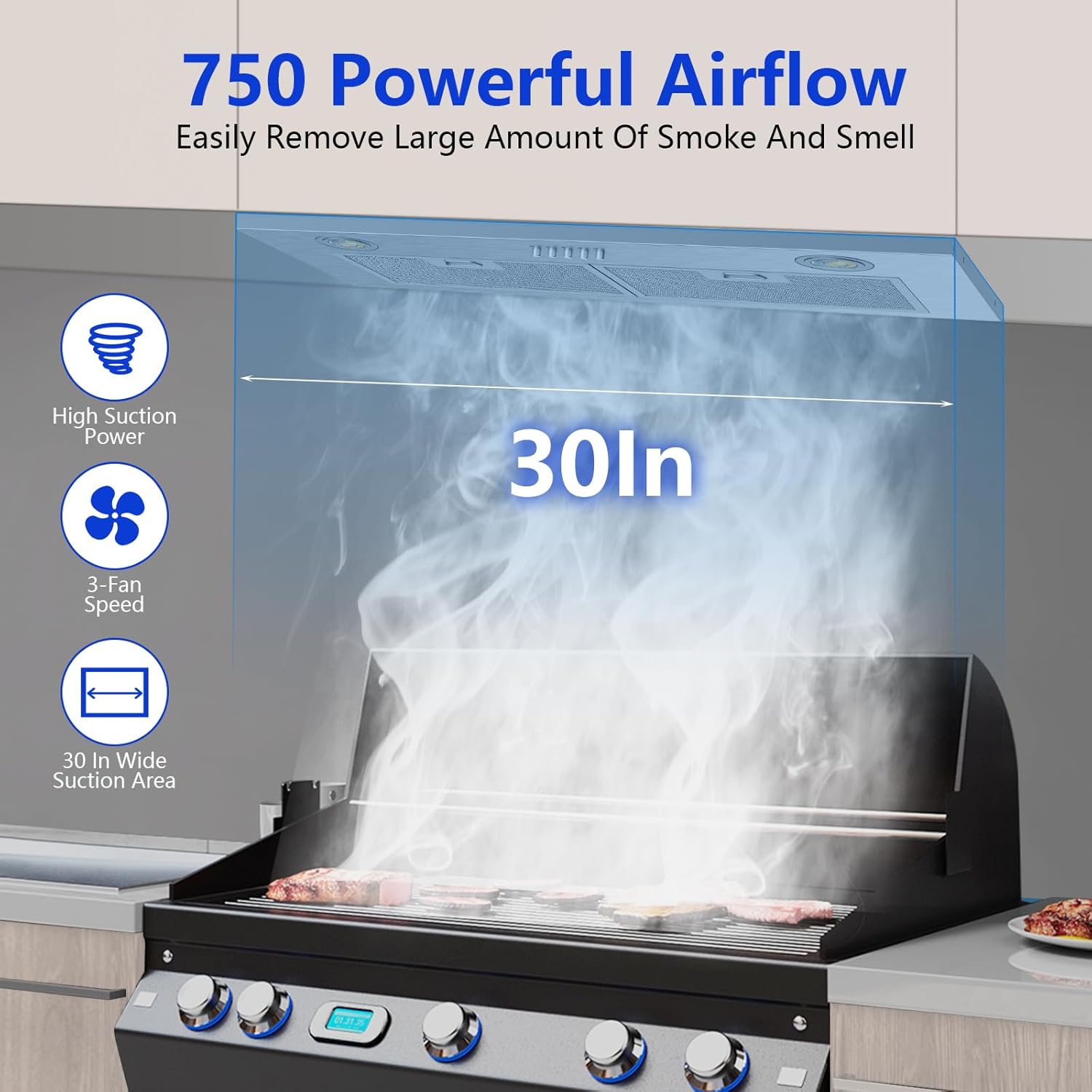Inserto de campana de cocina de 30 pulgadas con 750 CFM, inserto convertible de campana de ventilación de cocina con conductos y sin conductos