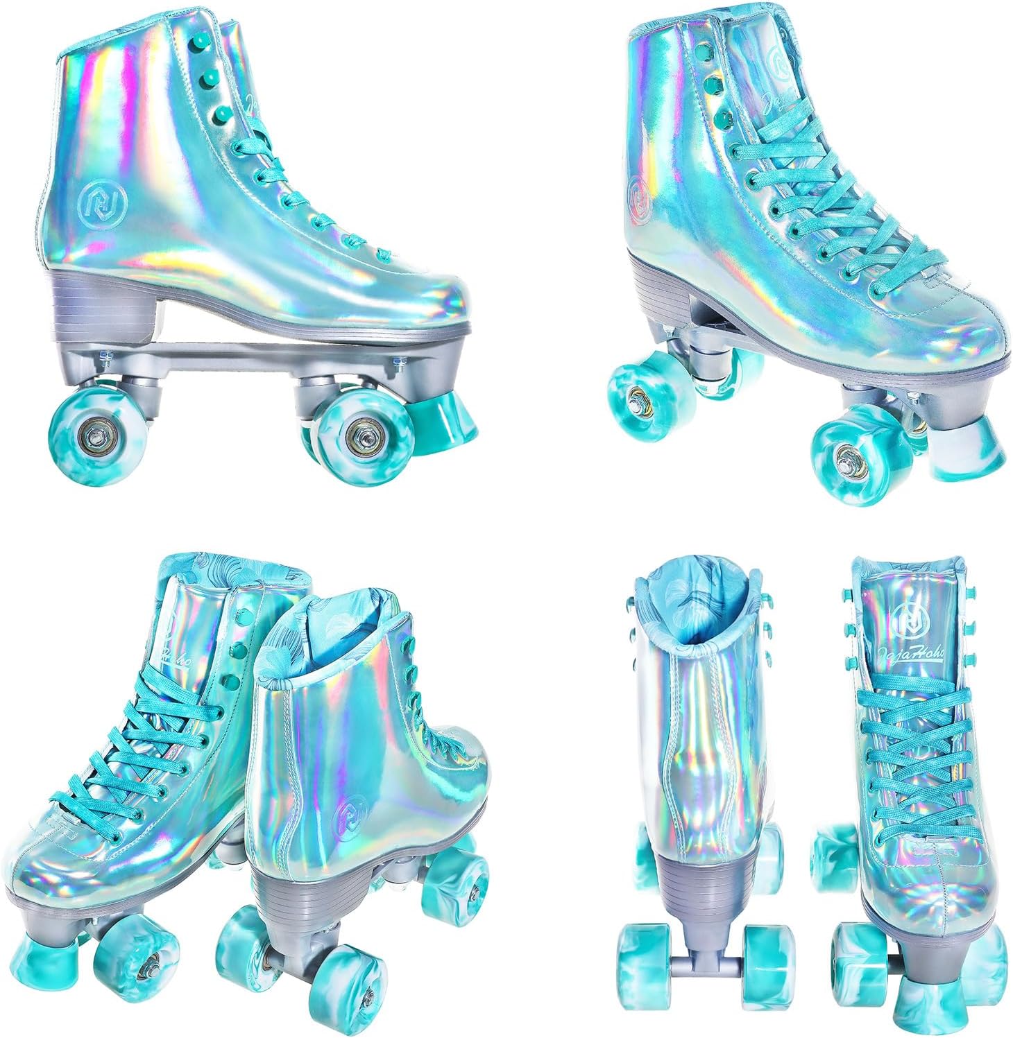 Patines holográficos para mujer, patines brillantes de doble fila, cuatro ruedas, cuatro ruedas, patines para niñas para exteriores (verde)