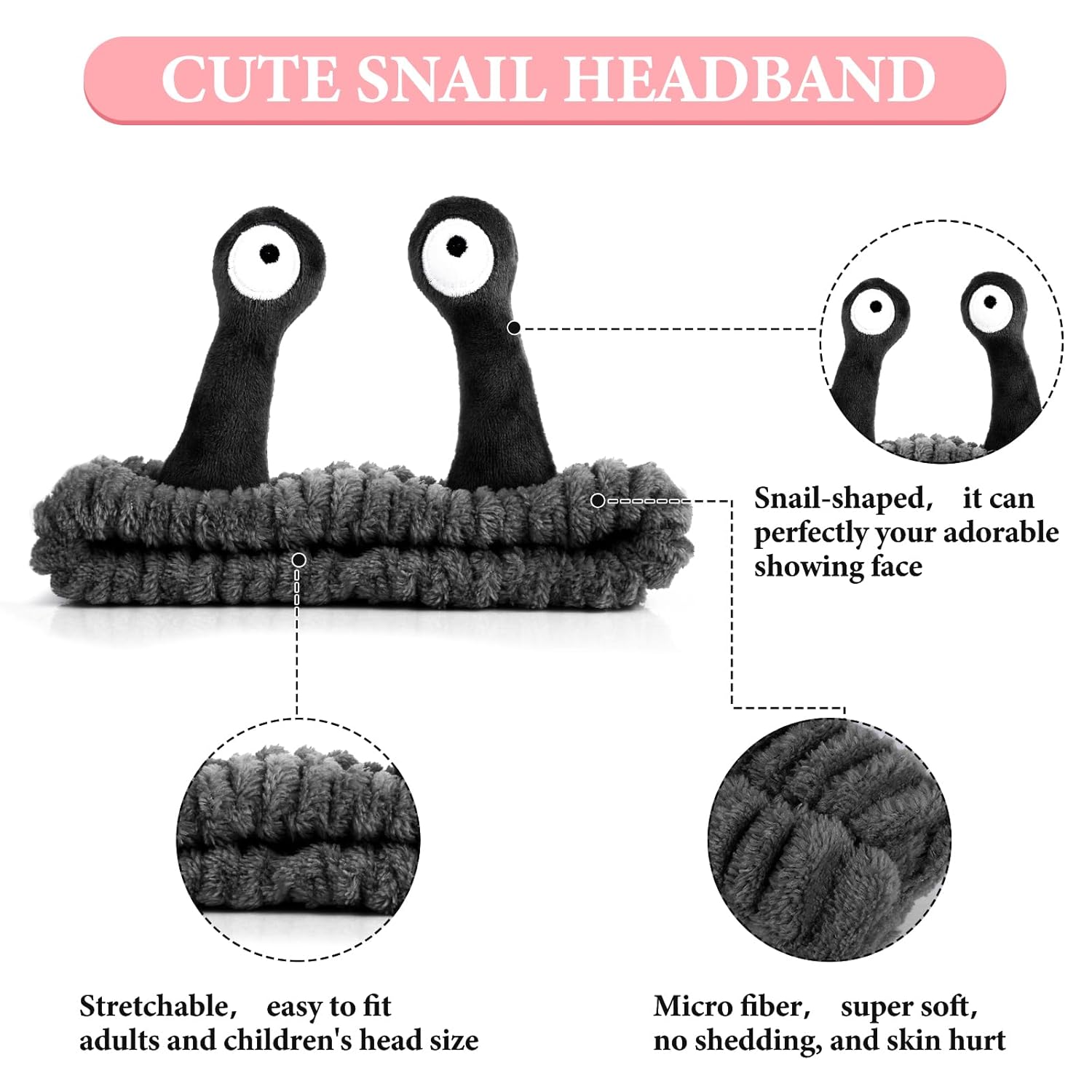 Diadema de spa para maquillaje facial, banda para la cabeza de microfibra suave de forro polar coral para la cabeza, caracol, dibujos animados,