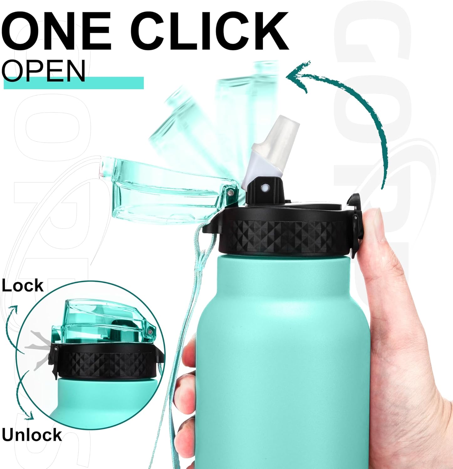 GOPPUS Botella de agua aislada al vacío de doble pared de 24 onzas con pajilla, taza de agua deportiva de acero inoxidable, a prueba de fugas, boca