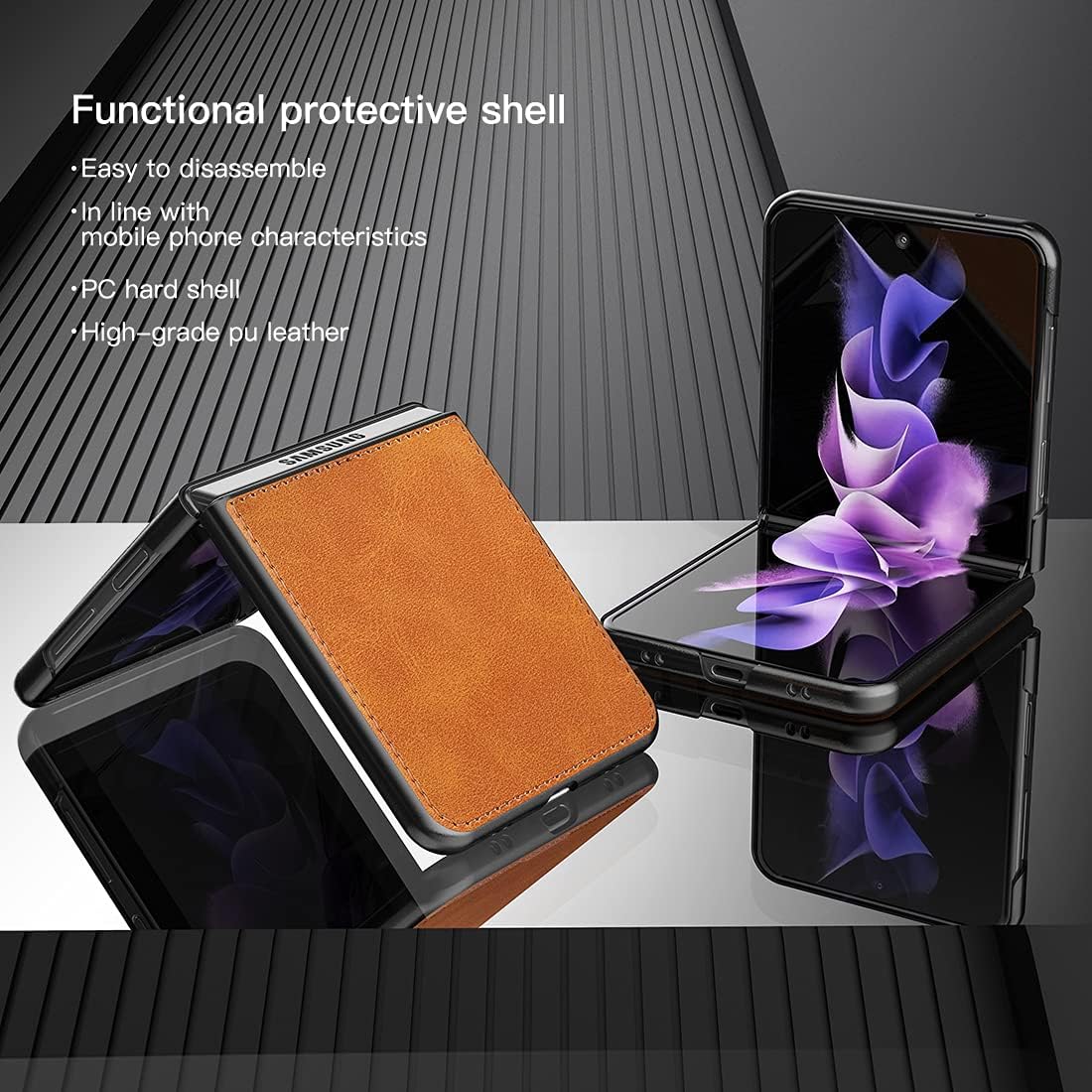 Foluu Funda protectora para Samsung Galaxy Z Flip 3 5G, Galaxy Z Flip 3 5G, piel sintética + carcasa rígida de policarbonato ultrafino, funda