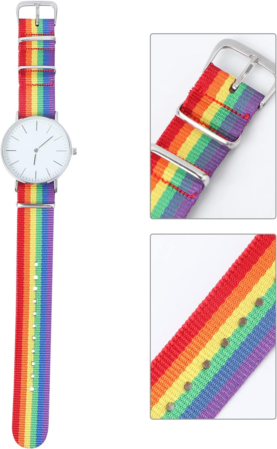 Hemobllo – Reloj de pulsera con diseño de arcoíris y cuarzo, reloj delicado, para decoración de la muñeca, para el hogar, mujeres, hombres (plateado)