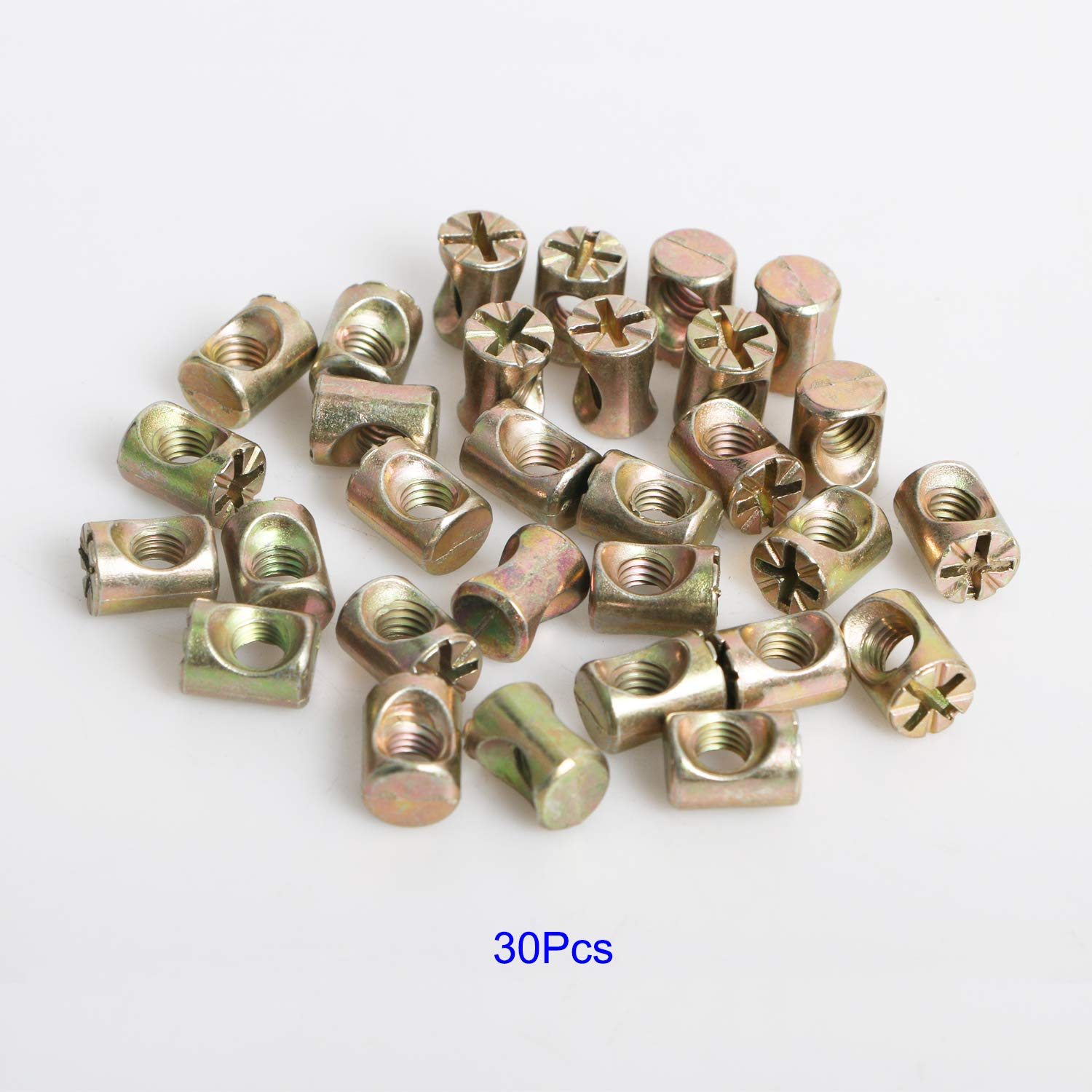 Aopin Tuercas de barril cruzadas, tuercas ranuradas para muebles, camas, sillas de cuna, M6 x 0.512 in, 30 unidades