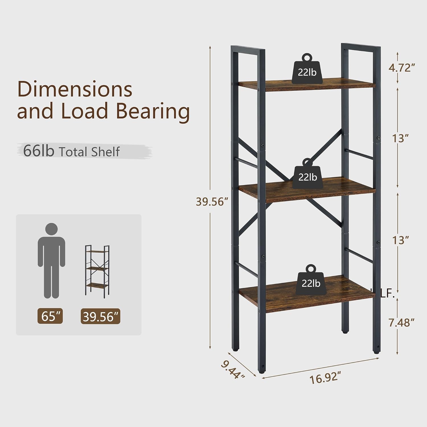 Tajsoon Estantería de escalera industrial de 3 niveles, estantería pequeña y estrecha con marco de metal, estante delgado multifuncional para