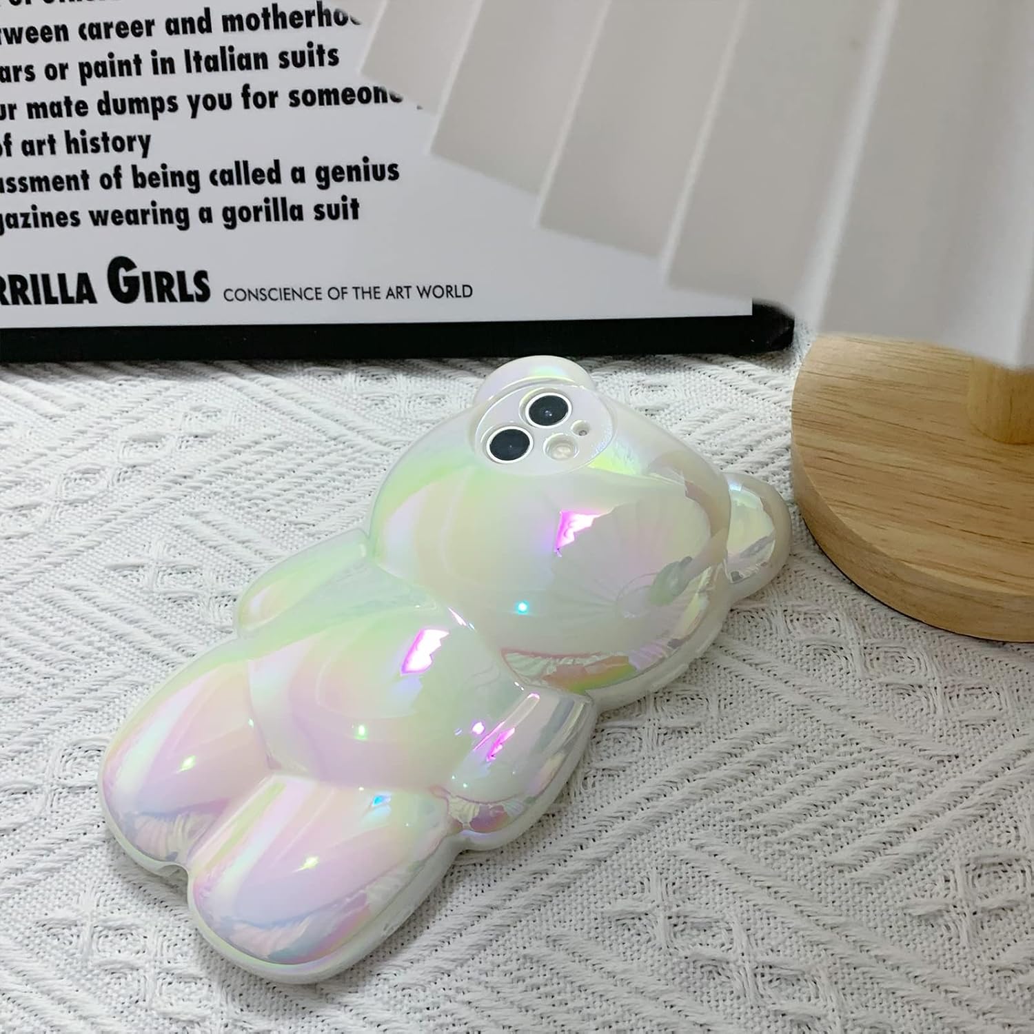 Bear – Funda para teléfono compatible con iPhone 11, bonita funda holográfica 3D de oso blanco puro, a prueba de golpes, funda de oso de dibujos