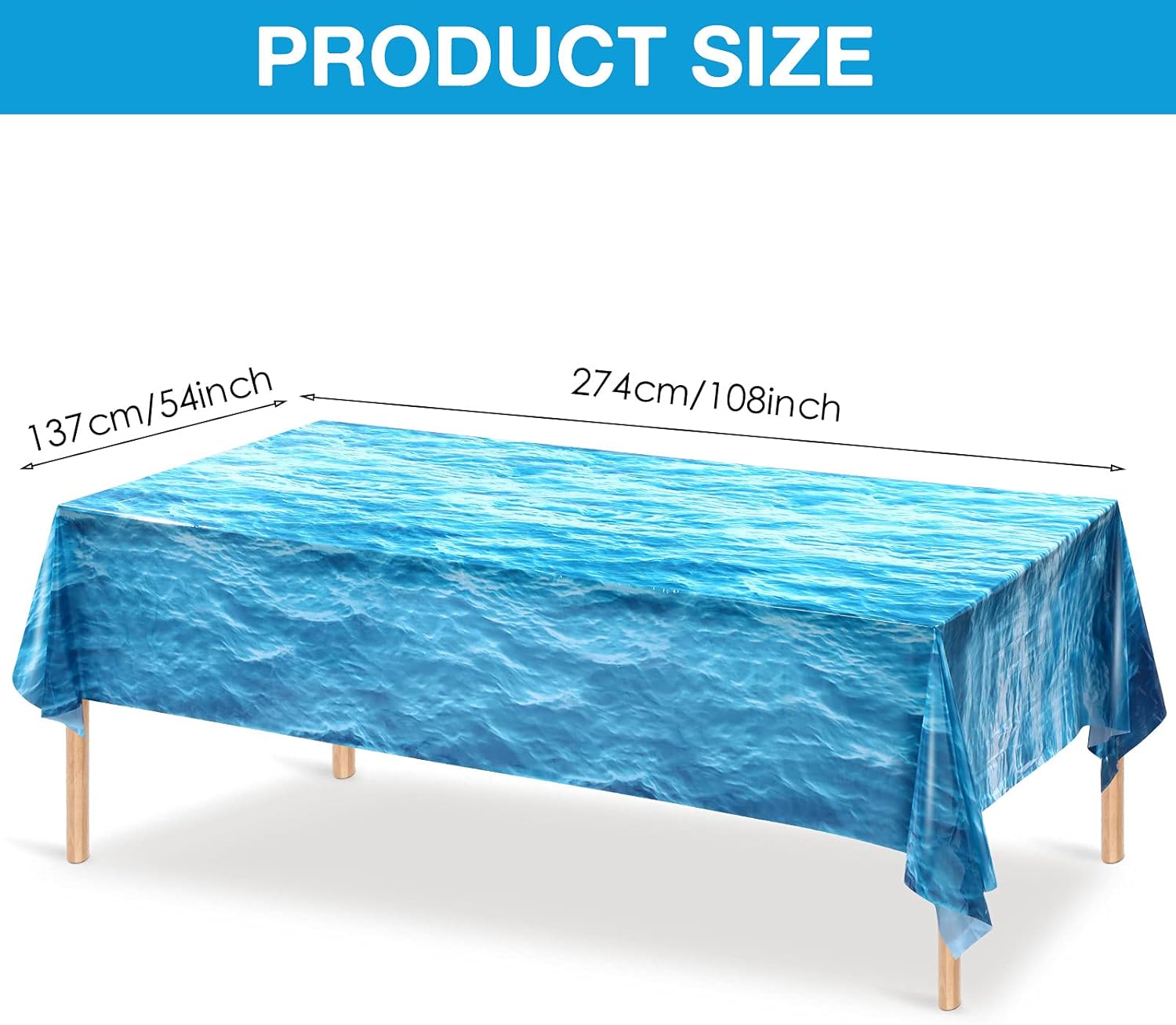 Irenare Mantel de plástico con estampado de olas oceánicas de 54 x 108 pulgadas, cubierta de mesa con estampado de agua, mantel azul para playa,