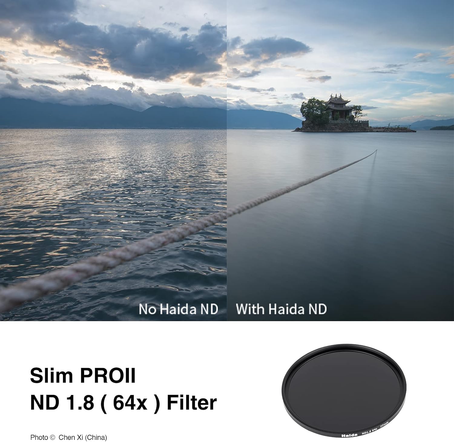 Haida Filtro ND1.8 (64x) para cámara de 6 paradas Slim Pro II de vidrio óptico multicapa impermeable, resistente a los arañazos, densidad neutra,