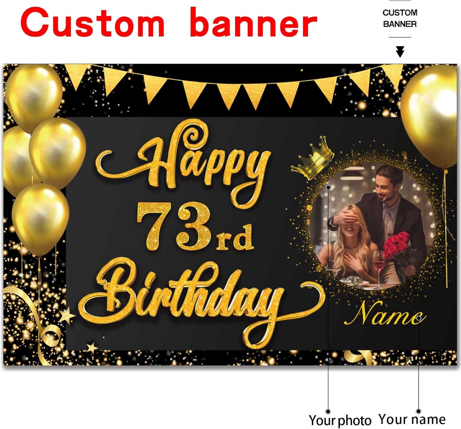 Cartel personalizado de decoración de cumpleaños número 73, telón de fondo para decoraciones de cumpleaños de 73 años, para mujeres, hombres, niños