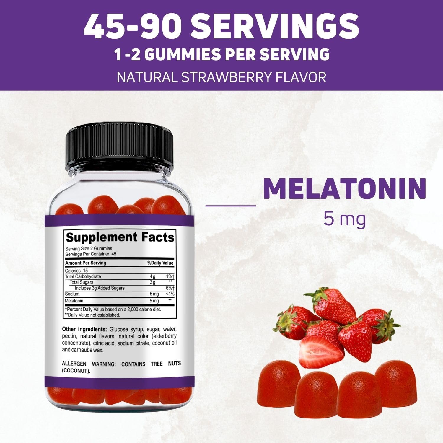 SUPPZAAR Gomitas de melatonina. Gomitas de melatonina de 5 mg para dormir mejor, energía y enfoque. Gomitas de melatonina para adultos y niños no