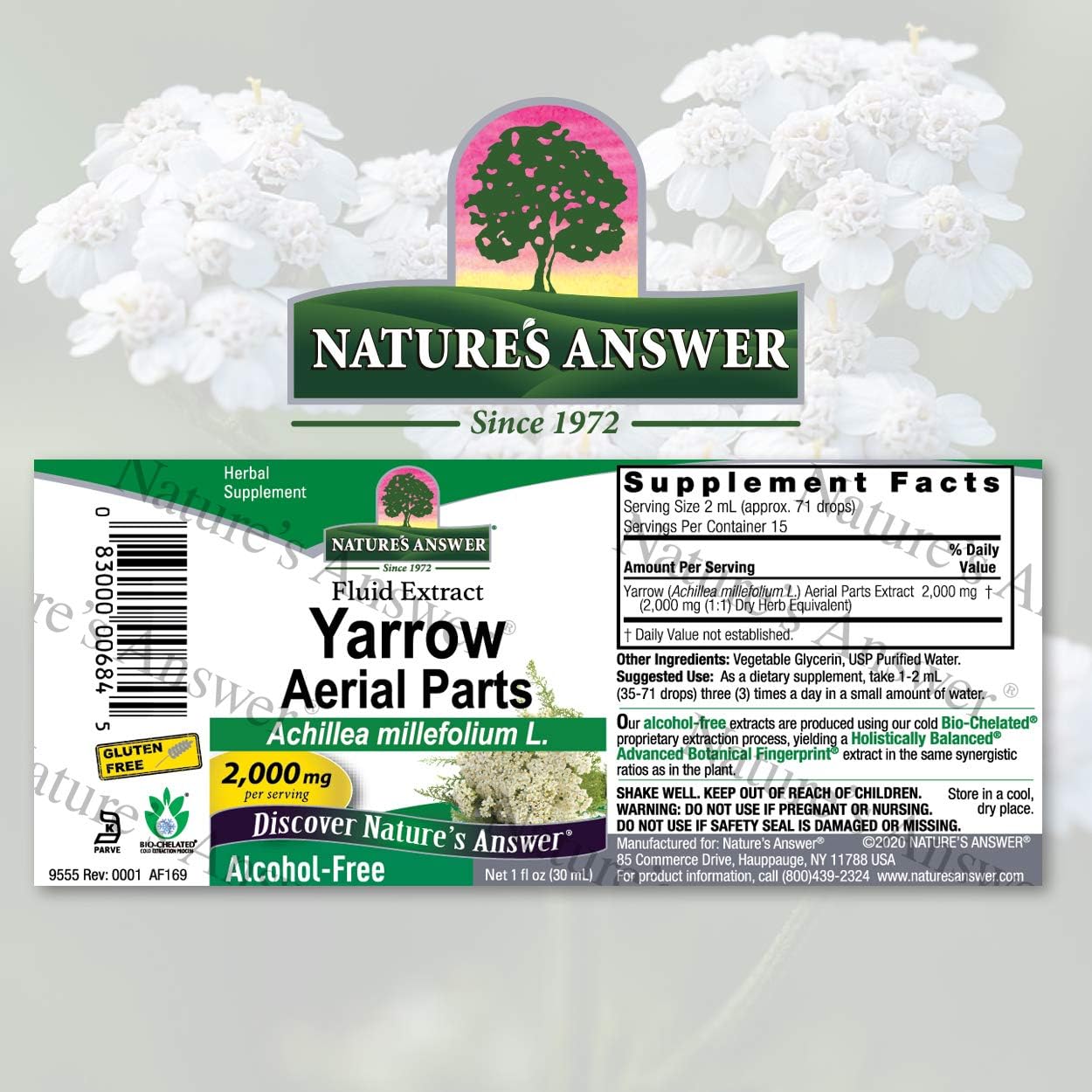 Nature’s Answer Yarrow Flowers – Extracto sin alcohol de 1 onza  Apoya el bienestar general  Sin gluten, sin OMG, 100% vegano, sin conservantes ni