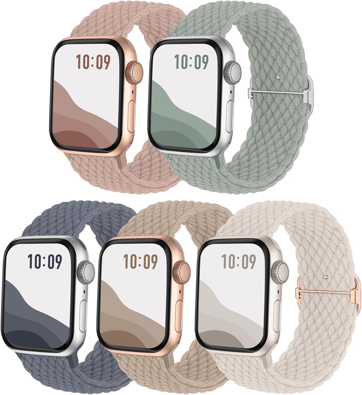 Braided Solo Loop Bands 5-Pack Compatible with Apple Watch Band 38mm 40mm 41mm 42mm 44mm 45mm 49mm Women Men, Adjustable Stretchy Elastic Strap for