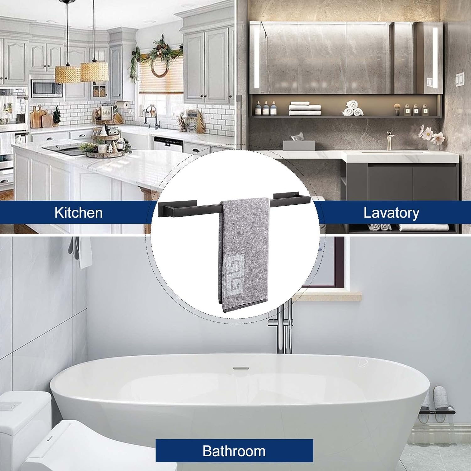 NearMoon Toallero de baño autoadhesivo cuadrado de acero inoxidable, estante de pared para colgar en el colgador adhesivo, estilo contemporáneo, sin