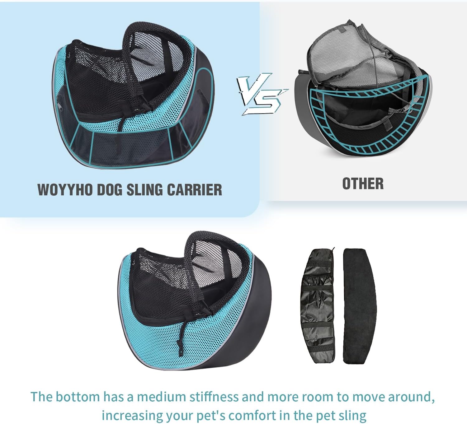 WOYYHO Arnés transportador para perros pequeños, transpirable, para perros pequeños y medianos, ajustable, para viajes con parte inferior, cian,