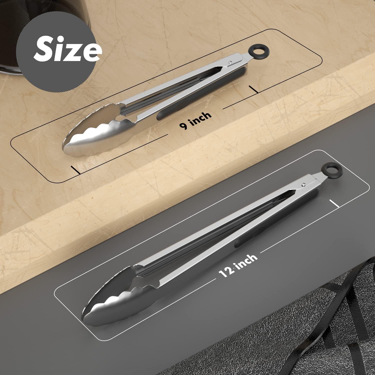 ChefAide Pinzas de cocina, juego de 2 pinzas de acero inoxidable, pinzas de cocina, pinzas para alimentos, utensilios de cocina, utensilios de