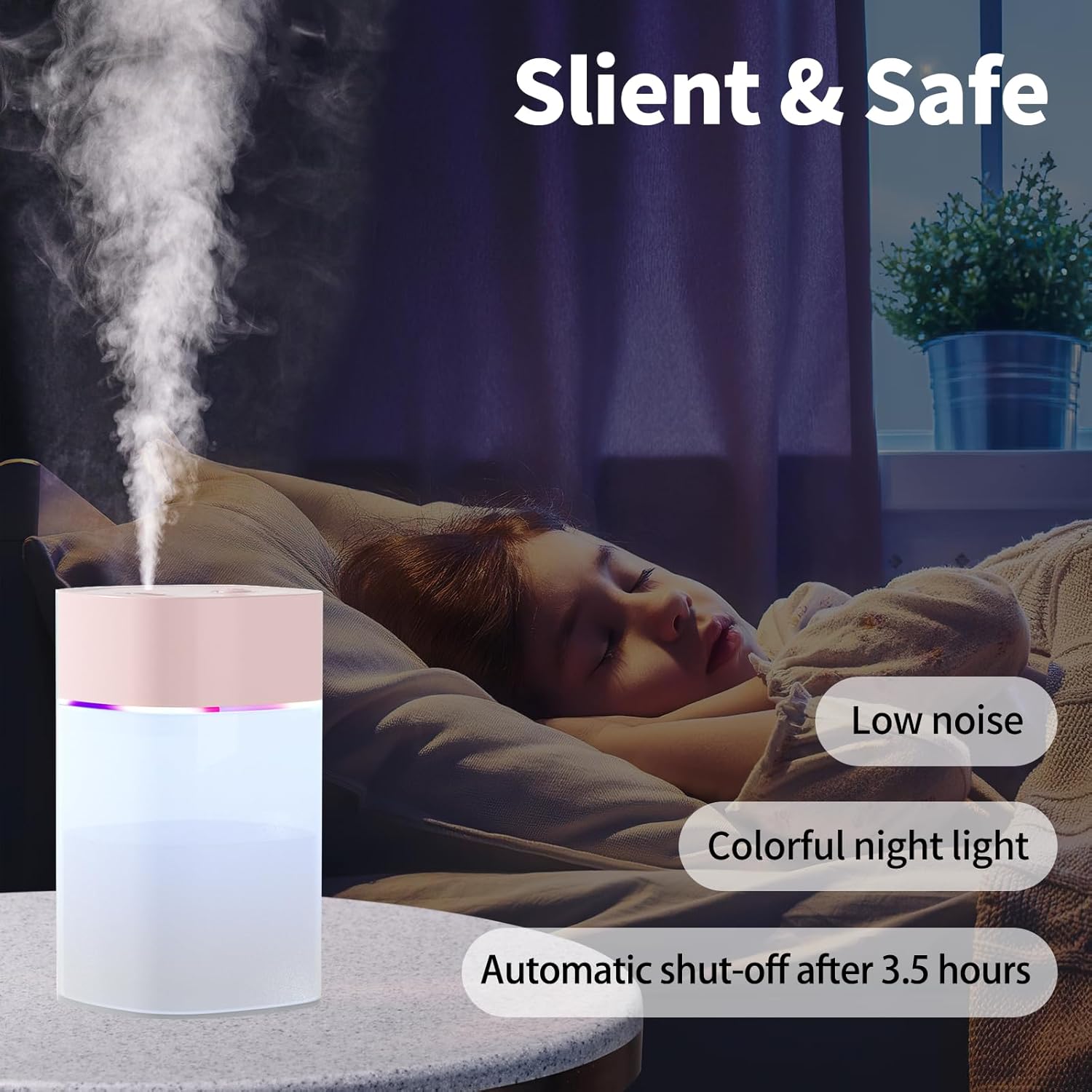 Humidificador pequeño, mini humidificador para plantas, humidificadores de niebla fría de 13.5 fl oz para dormitorio, humidificadores personales de