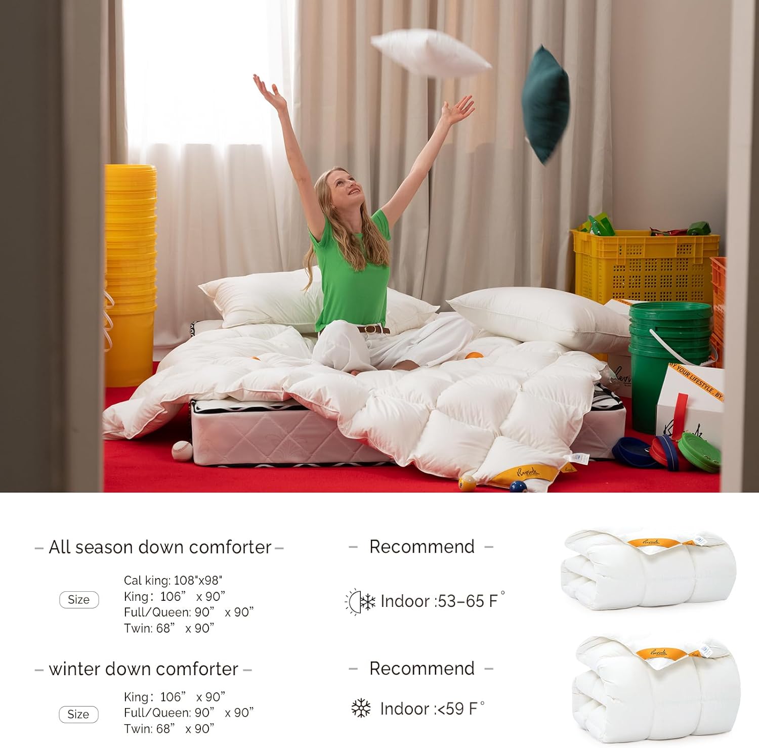 Edredón de plumas tamaño King, edredón de cama pesado blanco sólido, relleno de plumas y plumón, relleno de edredón de invierno extra esponjoso con