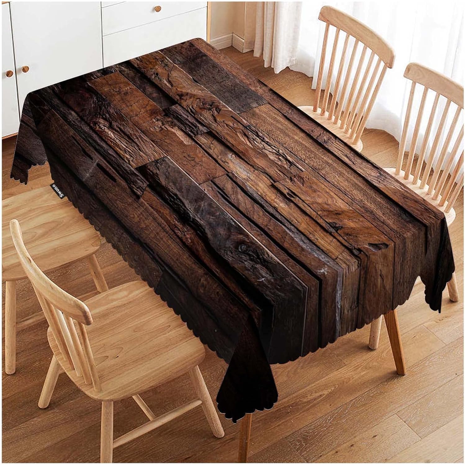 Swono Mantel rectangular de madera natural, vintage, de madera natural, mantel de pícnic, lavable, a cuadros, para cocina, cena de vacaciones,