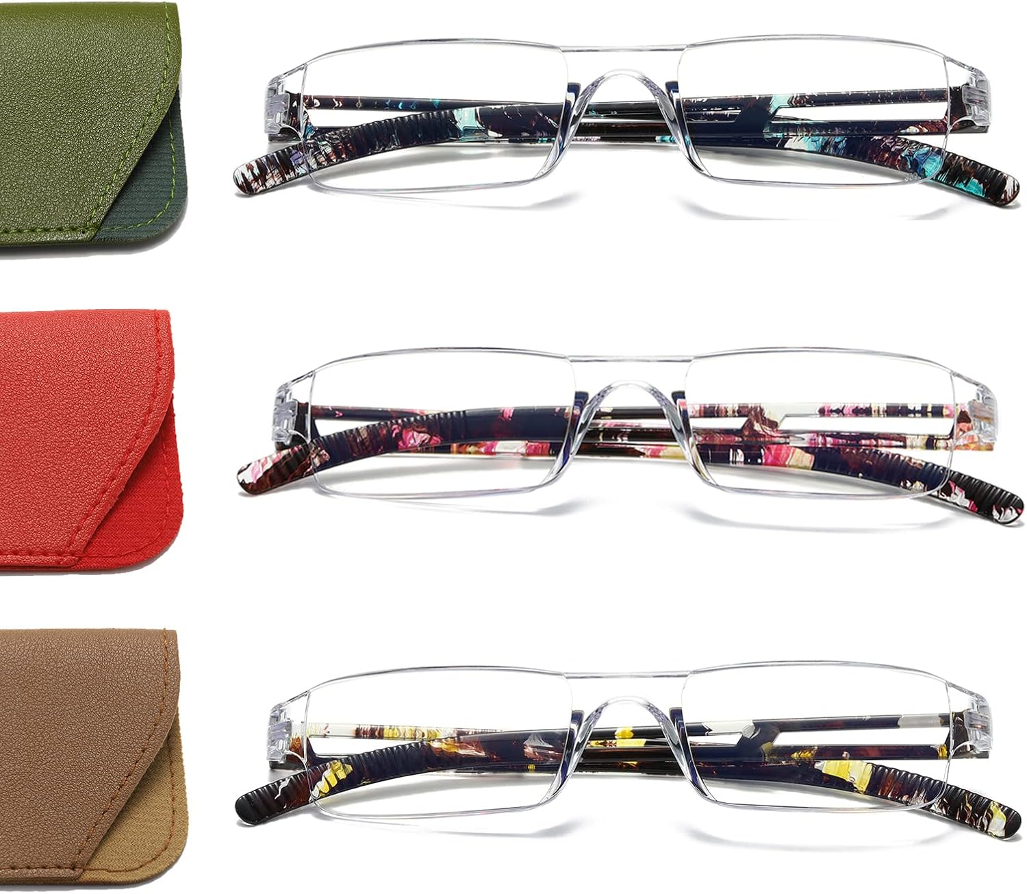 Hubeye 3 pares de anteojos de lectura sin marco, ultraligeros antiluz azul, lectores de computadora para mujeres y hombres con funda para anteojos,