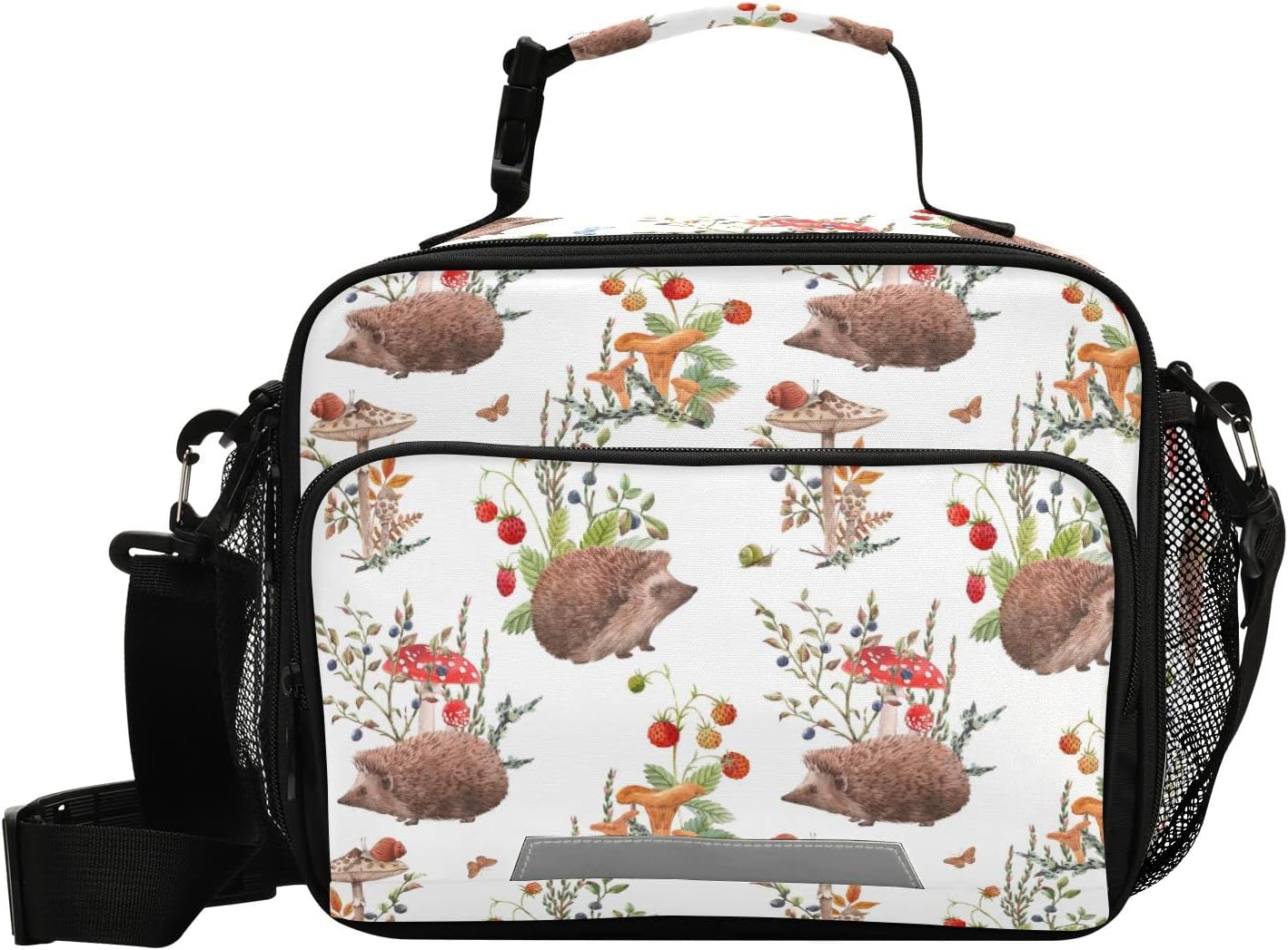 Naanle Bolsa de almuerzo de erizo de otoño en acuarela con correa ajustable para el hombro, aislada, a prueba de fugas, caja de picnic, doble