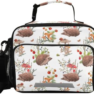 Naanle Bolsa de almuerzo de erizo de otoño en acuarela con correa ajustable para el hombro, aislada, a prueba de fugas, caja de picnic, doble Naanle Bolsa de almuerzo de erizo de otoño en acuarela con correa ajustable para el hombro, aislada, a prueba de fugas, caja de picnic, doble