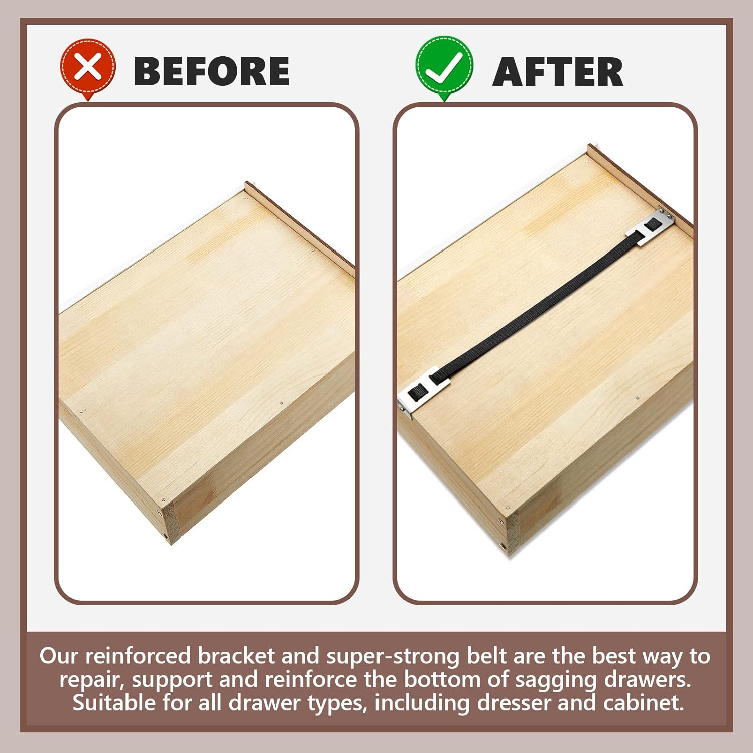 Juego de 6 piezas de reparación de cajones, soportes de soporte de cajón, incluye tornillos para reforzar y reparar cajones de madera hundidos