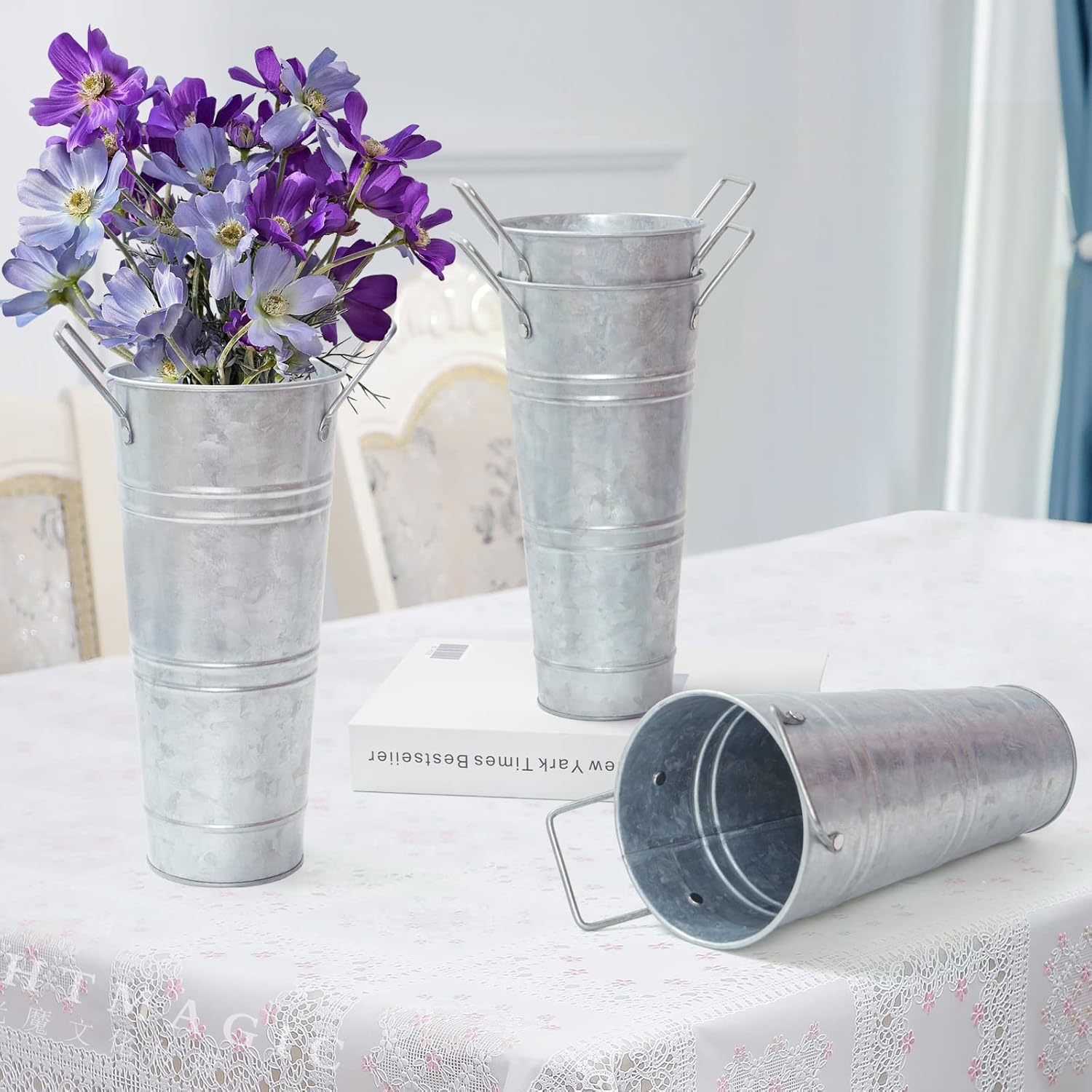 GDYOOSHOW Jarrones rústicos de hierro galvanizado a prueba de fugas de agua, macetas de 9 pulgadas de alto, 8 piezas de arreglo floral y decoración
