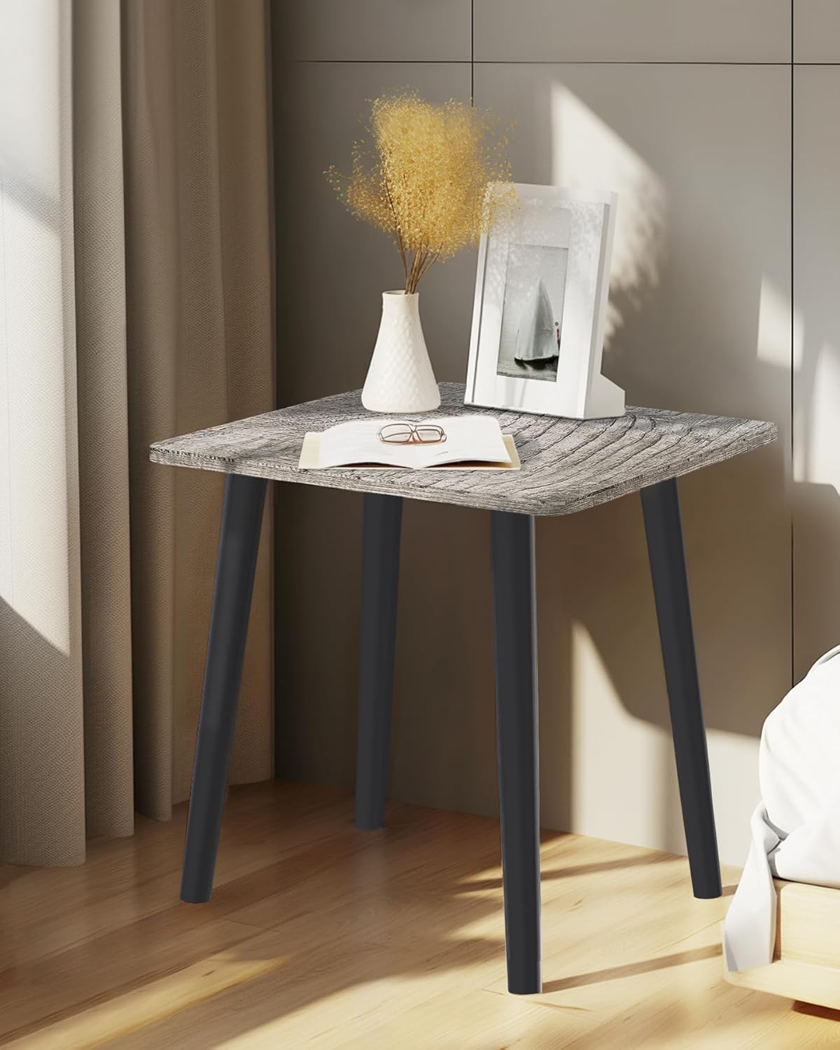 Mesa auxiliar, mesa pequeña, moderna decoración del hogar para sala de estar, dormitorio, balcón oficina, fácil de montar (gris)