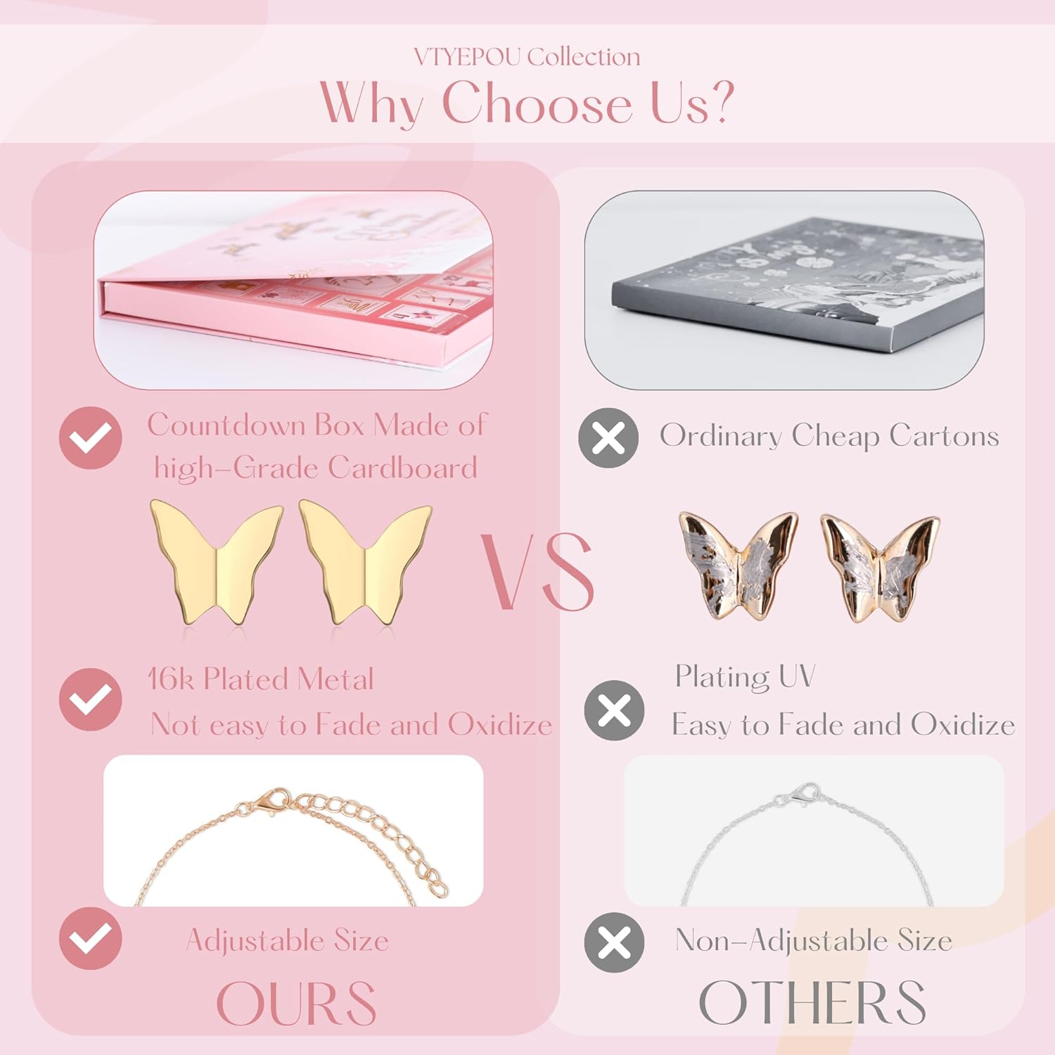 Calendario de Adviento para mujer, cuenta regresiva de Navidad, juego de joyas de moda de oro rosa 2024 para mujeres adultas y adolescentes, regalo
