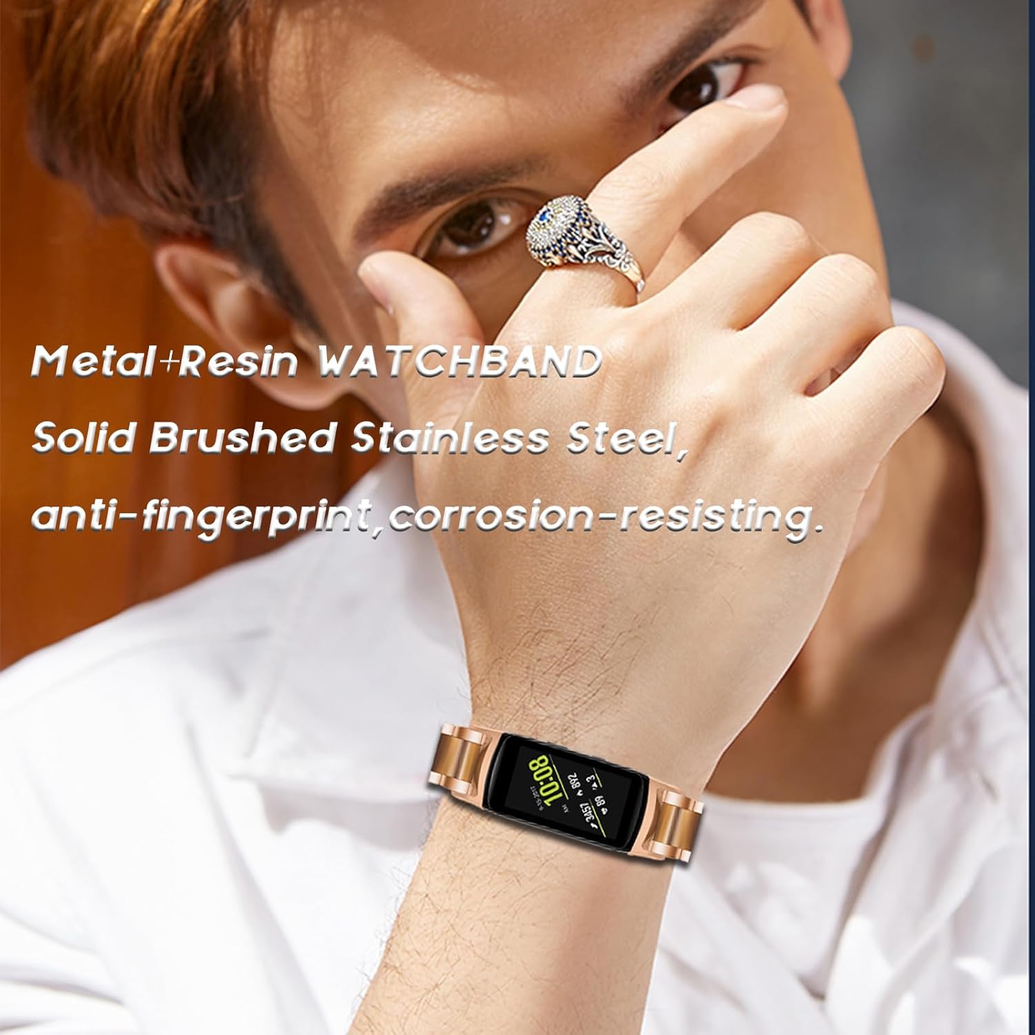 Gheper Correa de reloj de resina de acero inoxidable compatible con Samsung Gear Fit2 Pro SM-R365Gear Fit2 SM-R360 Smartwatch Correa de metal de