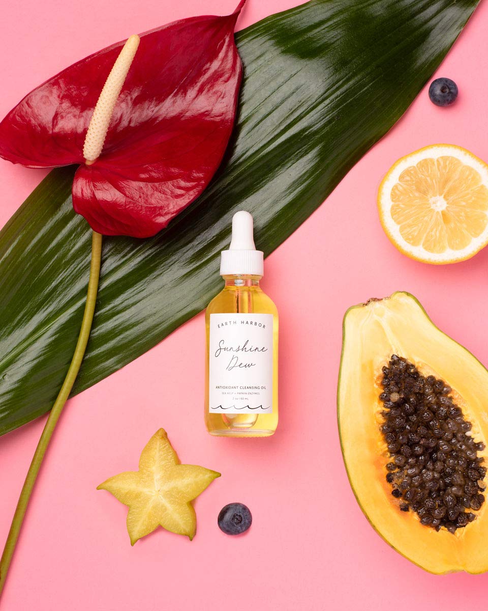 Earth Harbor Aceite limpiador SUNSHINE DEW – Limpieza profunda y desmaquillante  Enzimas de papaya + algas marinas  2 onzas líquidas