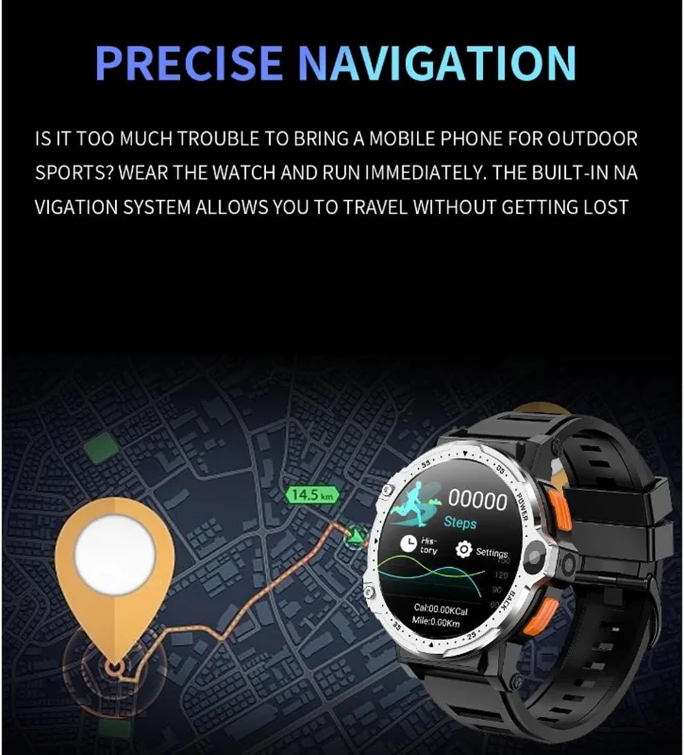 Pyrrhionia Reloj inteligente 4G con GPS 2GB+16GB 4GB+64GB 1.54 pulgadas pantalla redonda hombres Smartwatch doble cámara Android 8.1 WiFi mapas