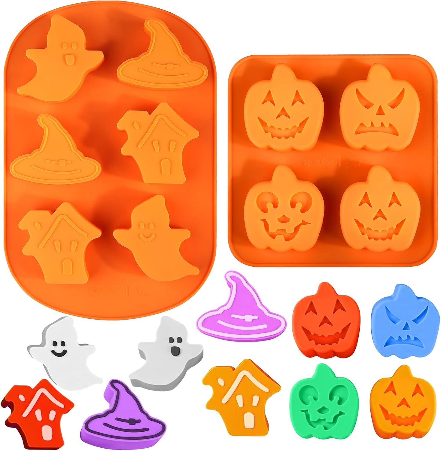AIERSA Moldes de silicona de Halloween, 1 molde de silicona de calabaza y 1 molde de fantasma para pasteles de Halloween, dulces, gelatina, chocolate