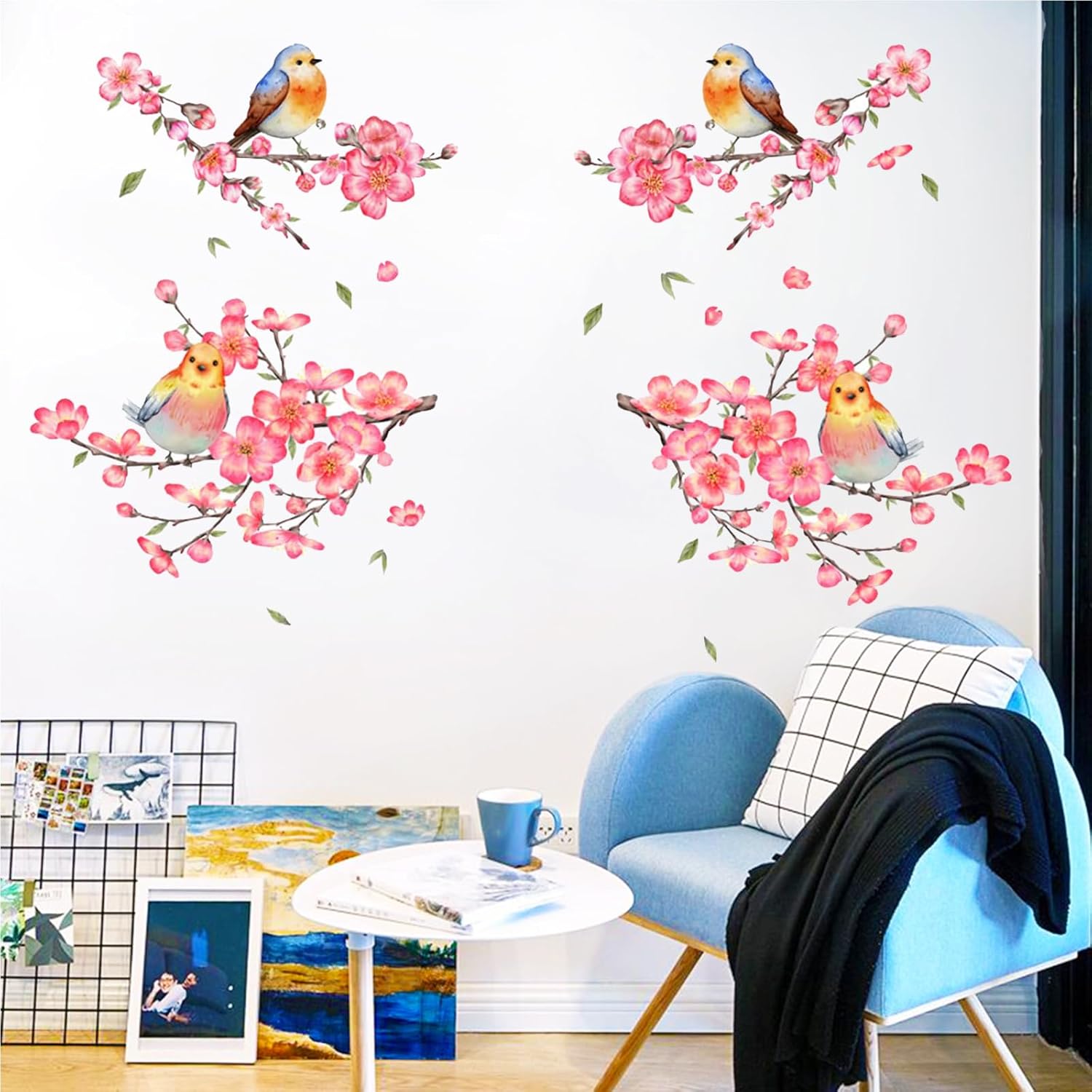 Laoyello Pegatinas de pared de ramas de pájaro de dibujos animados de animales de pared Pegatinas de arte de pared extraíbles PVC mariposa pared
