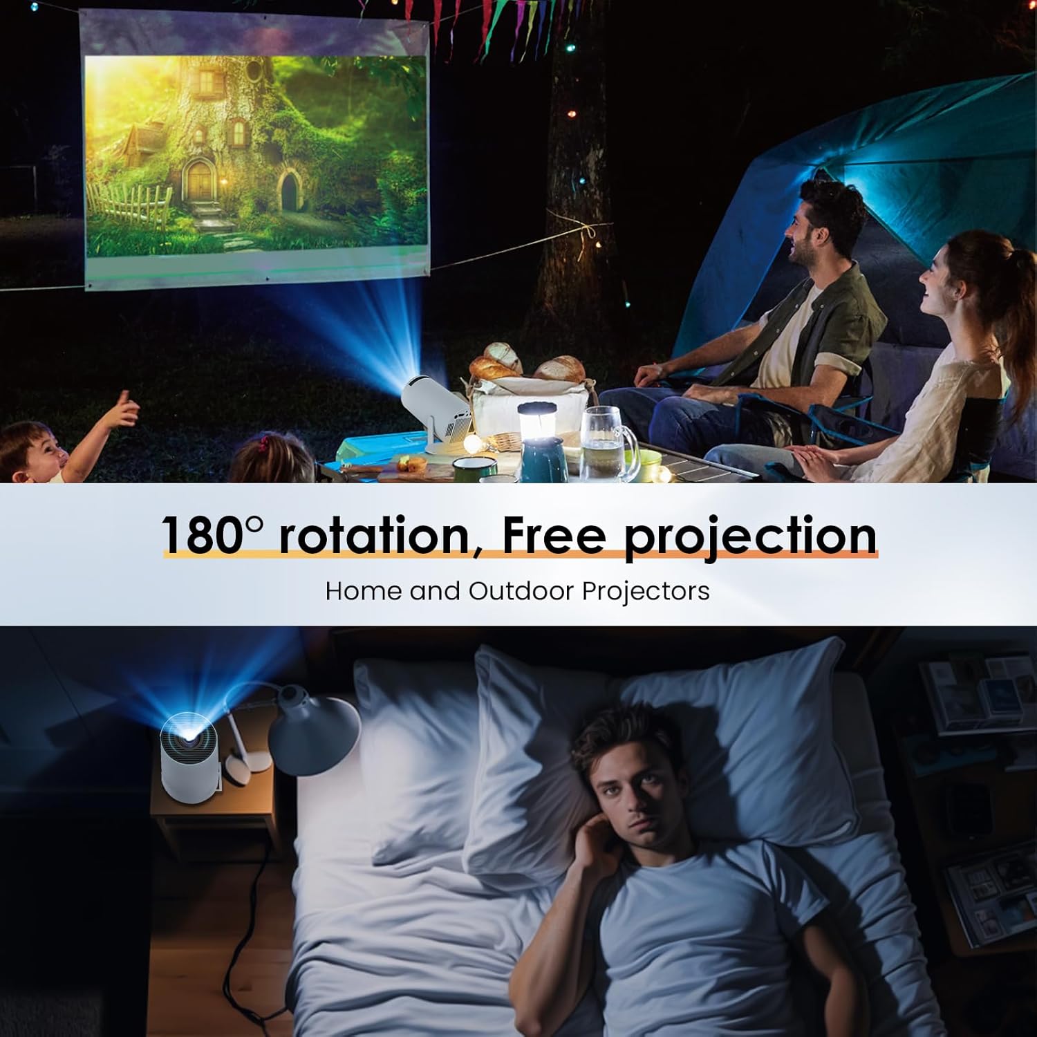 Auto Keystone Proyector inteligente con Android TV 11.0 HIPPUS, proyector Bluetooth WiFi 5G compatible con 4K, mini proyector de películas portátil