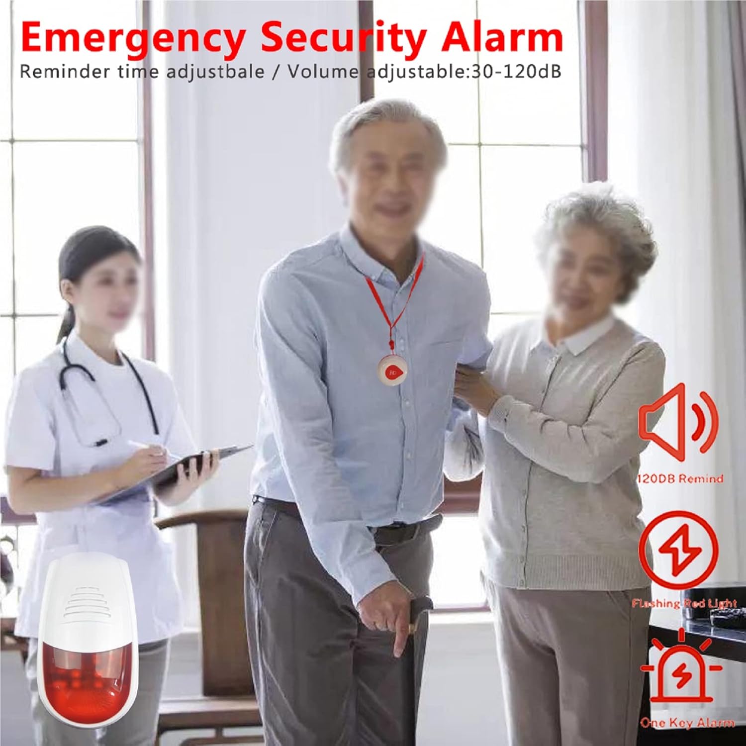 Sistema de alerta inalámbrico, sirena estroboscópica, alarma de enfermera, llamada con 1 localizador de alerta, 2 botones de llamada SOS para