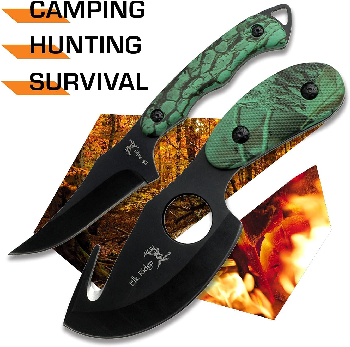Elk Ridge set de 2 cuchillos de caza con borde recto 17.8cm