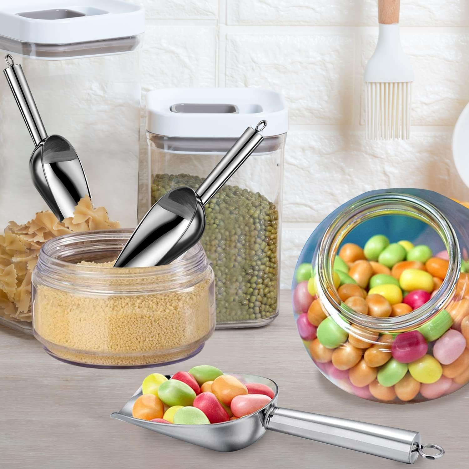 Cuchara de hielo de metal de 2 piezas para congelador, cuchara pequeña de 3 onzas, multiusos para cuchara de galletas, palomitas, cuchara de harina,
