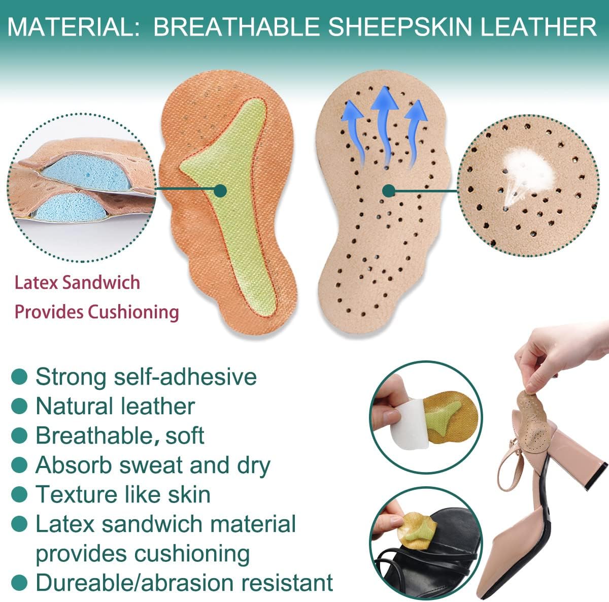 Cojines de bola de pie para tacones altos, almohadillas antideslizantes y cómodas para el antepié, almohadillas metatarsianas para alivio del dolor