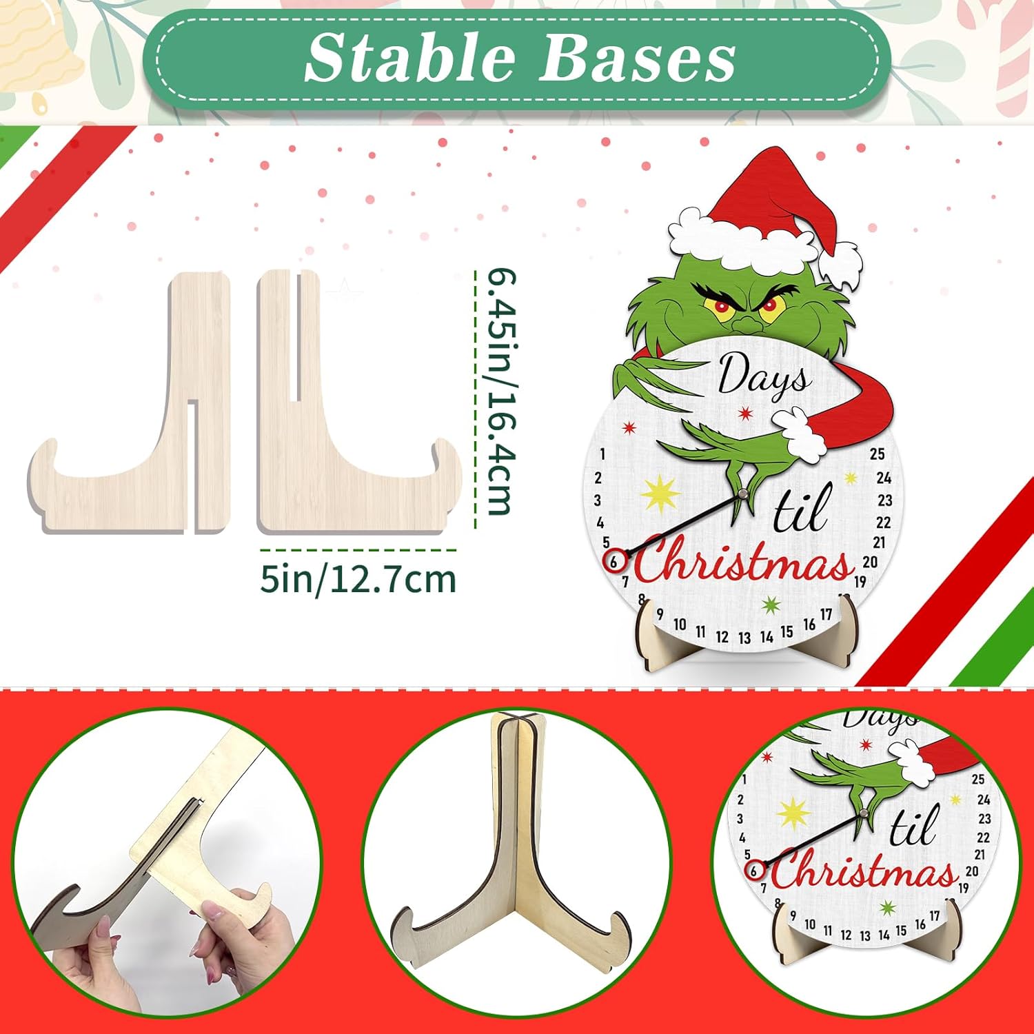 Calendario de cuenta regresiva para decoración navideña, calendario de adviento de Navidad, decoración de mesa de Navidad de madera para Navidad,
