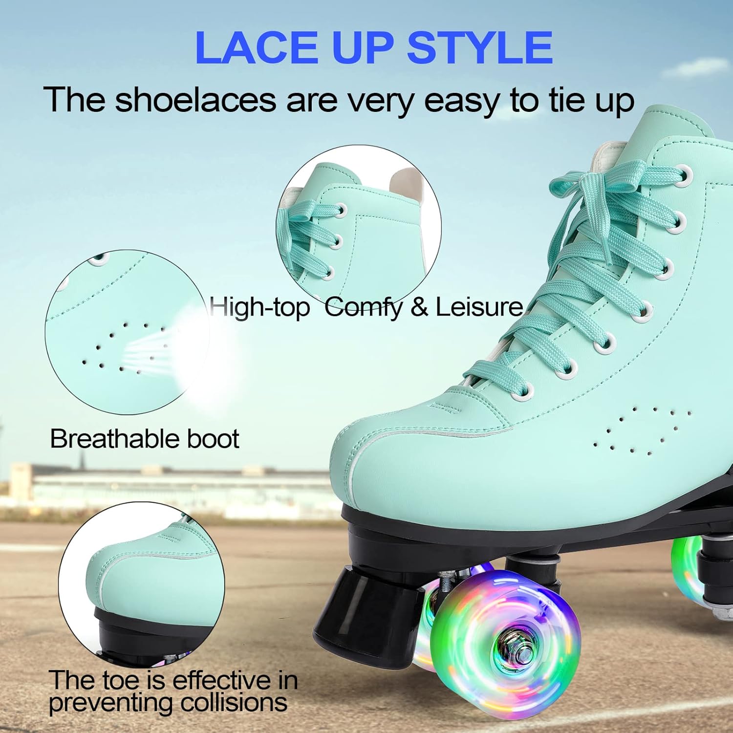 kelodo Patines clásicos para mujeres y hombres, de piel sintética, de doble fila, para niñasniños, 8 ruedas de luz LED, botas cuádruples para niños